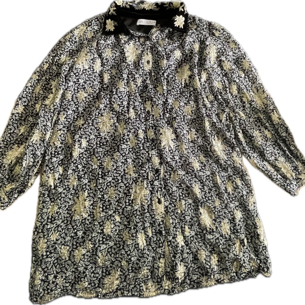 Zara Black and Cream Floral girls dress size 10